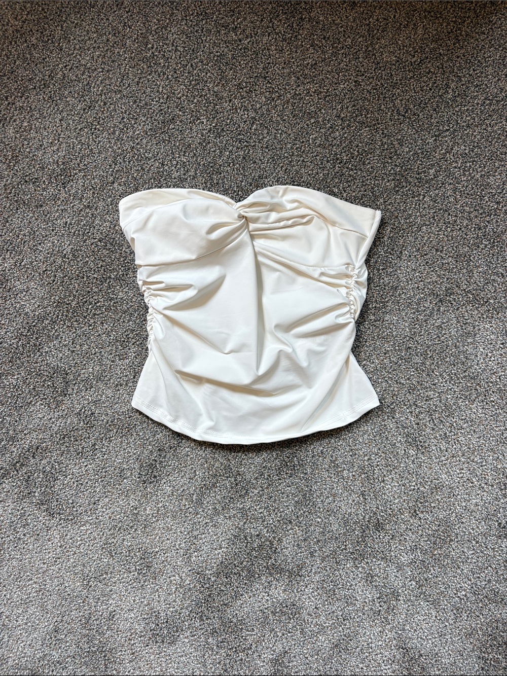 SHEIN Cream Strapless Ruched Bustier Crop Top